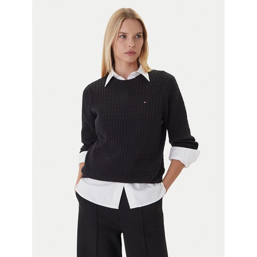 Tommy Hilfiger Sweter Fine WW0WW44993 Czarny Regular Fit ze sklepu MODIVO w kategorii Swetry damskie - zdjęcie 186323559