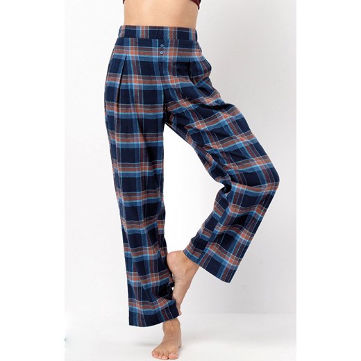 Flanelowe spodnie damskie w kratę LHE 431, Kolor granatowy-kratka, Rozmiar S, Key ze sklepu Primodo w kategorii Piżamy damskie - zdjęcie 186325799