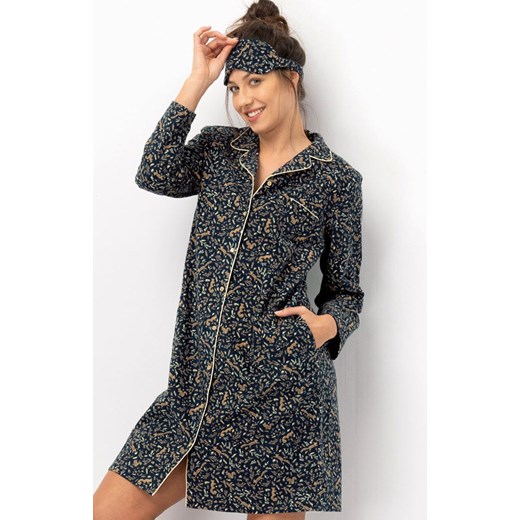 Rozpinana koszula nocna LND 706, Kolor beżowo-granatowy, Rozmiar S, Key ze sklepu Primodo w kategorii Koszule nocne - zdjęcie 186325819