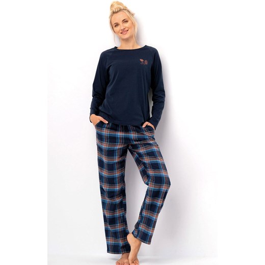 Długa piżama damska w kratę LNS 432, Kolor granatowy-kratka, Rozmiar S, Key ze sklepu Primodo w kategorii Piżamy damskie - zdjęcie 186325836