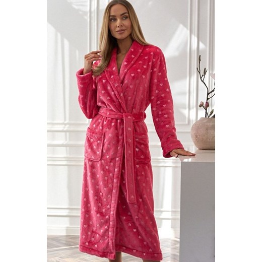 Długi szlafrok damski w serca malinowy 2552 Cora, Kolor malinowy, Rozmiar XL, L&amp;L ze sklepu Primodo w kategorii Szlafroki damskie - zdjęcie 186325936