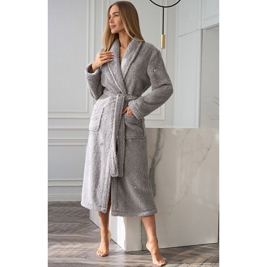 Szlafrok damski z wiązaniem szary 2560 Aura, Kolor szary, Rozmiar XL, L&amp;L ze sklepu Primodo w kategorii Szlafroki damskie - zdjęcie 186325946