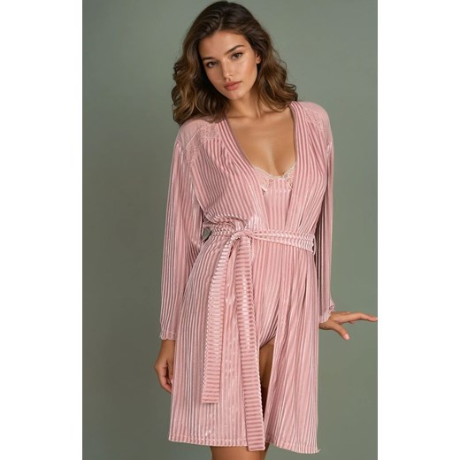 Kobiecy szlafrok damski różowy Mikiss, Kolor róż pudrowy, Rozmiar S/M, LivCo Corsetti Fashion ze sklepu Intymna w kategorii Szlafroki damskie - zdjęcie 186327309
