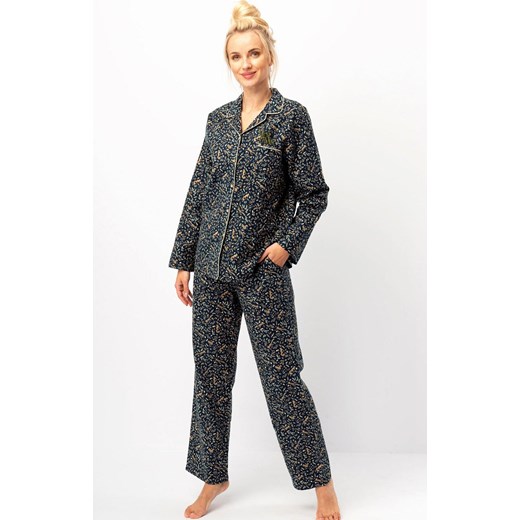 Rozpinana piżama damska LNS 706, Kolor beżowo-grafitowy, Rozmiar S, Key ze sklepu Intymna w kategorii Piżamy damskie - zdjęcie 186327498