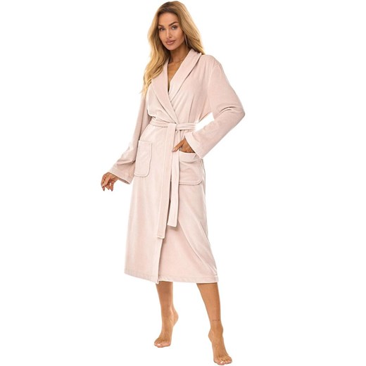 Długi szlafrok damski angora 2510 Aura, Kolor beżowy, Rozmiar M, L&amp;L ze sklepu Intymna w kategorii Szlafroki damskie - zdjęcie 186327575