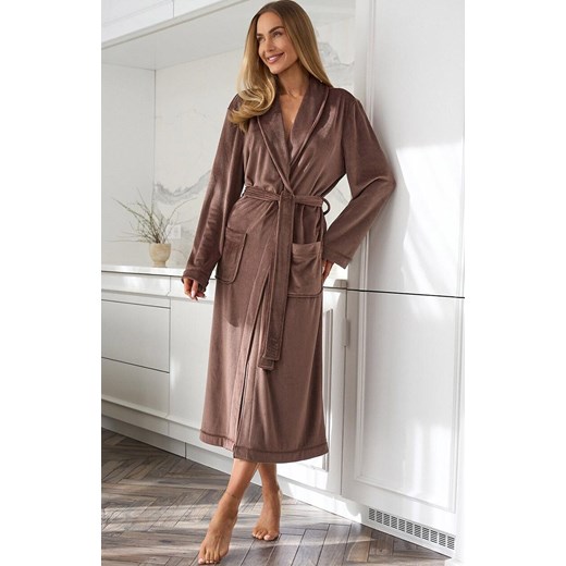 Długi szlafrok damski czekoladowy 2510 Aura, Kolor czekoladowy, Rozmiar XL, L&amp;L ze sklepu Intymna w kategorii Szlafroki damskie - zdjęcie 186327579