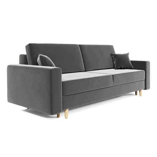Szara welurowa sofa rozkładana z pojemnikiem N6-H25 ze sklepu Edinos.pl w kategorii Sofy i kanapy - zdjęcie 186327779
