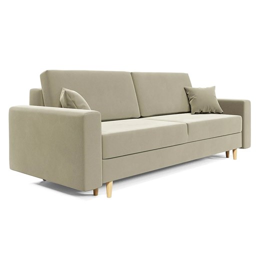 Kremowa welurowa sofa rozkładana na nóżkach W4-A93 ze sklepu Edinos.pl w kategorii Sofy i kanapy - zdjęcie 186327789