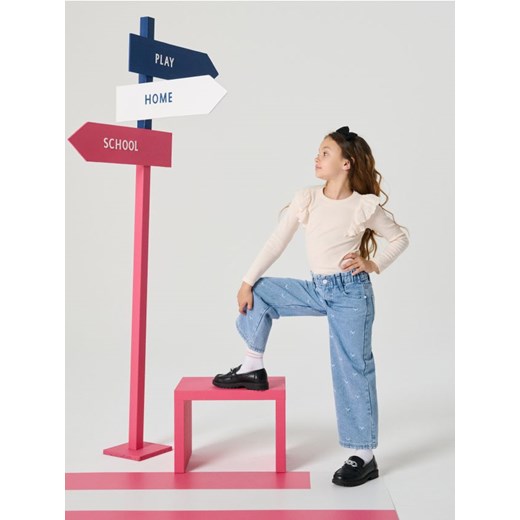 Sinsay - Jeansy wide leg ze wzorkiem - niebieski - id: 384EW-50J - marki Sinsay - 186331468 Sinsay - Jeansy wide leg ze wzorkiem - niebieski ze sklepu Sinsay w kategorii Spodnie dziewczęce - zdjęcie 186331468