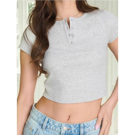 Sinsay - Crop top z guzikami - szary ze sklepu Sinsay w kategorii Bluzki damskie - zdjęcie 186331479