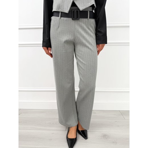 Szare Spodnie Wide Leg w Jodełkę ze sklepu ModnaKiecka.pl w kategorii Spodnie damskie - zdjęcie 186332846