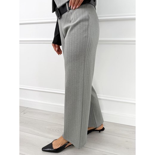 Szare Spodnie Wide Leg w Jodełkę Modnakiecka.pl 46 ModnaKiecka.pl