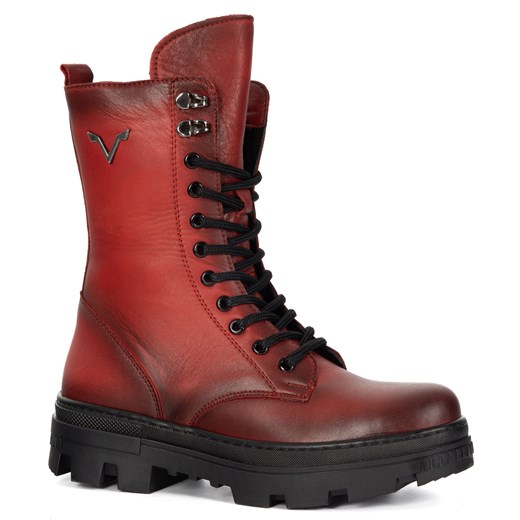 Skórzane trzewiki damskie czerwone 493 VAC wysokie ze sklepu butyolivier w kategorii Botki - zdjęcie 186333289