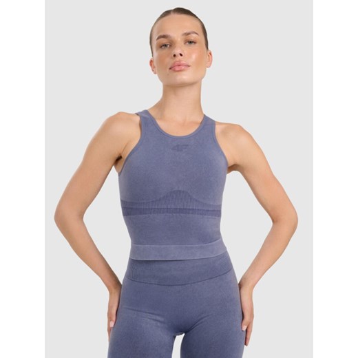 Damski top do jogi i pilatesu 4f 4FWAW25TFSLF578 - granatowy ze sklepu Sportstylestory.com w kategorii Bluzki damskie - zdjęcie 186333477