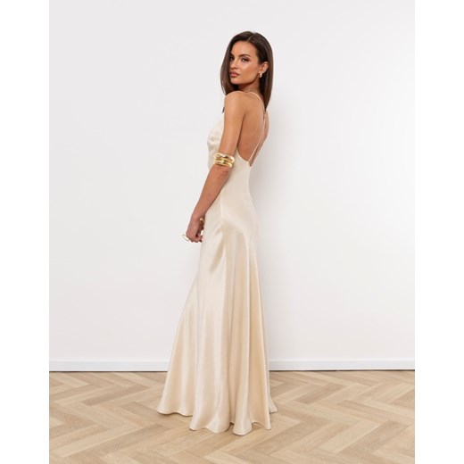 FORSETI Sukienka Lorena Ze Skosu Gołe plecy Jasny Beż  , Rozmiar: S ze sklepu forseti.net.pl w kategorii Sukienki - zdjęcie 186336217