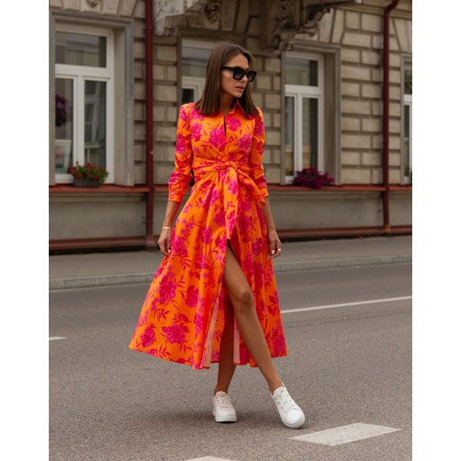 FORSETI Sukienka Bianka z szarfą pomarańczowa S09054 S09054, Rozmiar: L ze sklepu forseti.net.pl w kategorii Sukienki - zdjęcie 186336538