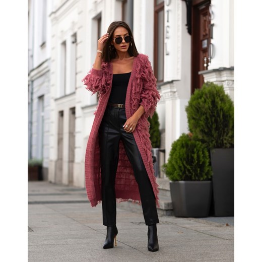 FORSETI Długi Kardigan Z Frędzlami Malinowy  , Rozmiar: Uniwersalny ze sklepu forseti.net.pl w kategorii Swetry damskie - zdjęcie 186336589