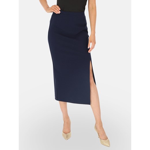 Elegancka granatowa spódnica midi z rozcięciem L'AF Billy ze sklepu Eye For Fashion w kategorii Spódnice - zdjęcie 186336999