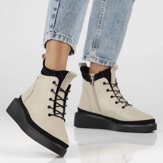 Botki damskie na platformie - Filippo DBT4799/24, beżowe ze sklepu ulubioneobuwie w kategorii Botki - zdjęcie 186338067