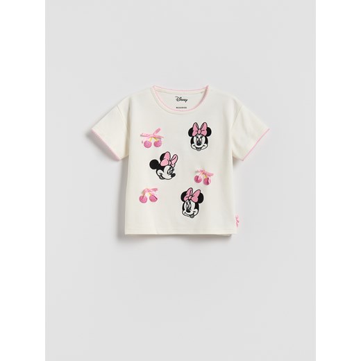 Reserved - Bawełniany t-shirt Minnie Mouse - złamana biel ze sklepu Reserved w kategorii Bluzki dziewczęce - zdjęcie 186339786