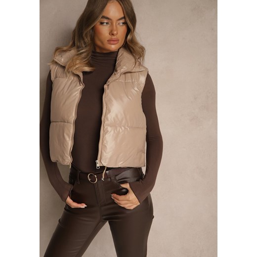 Beżowa Krótka Pikowana Kamizelka Katiella Renee XL renee.pl