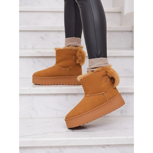 Royalfashion Buty a'la śniegowce damskie w kolorze camelowym Goroggo ze sklepu royalfashion.pl w kategorii Śniegowce damskie - zdjęcie 186343298