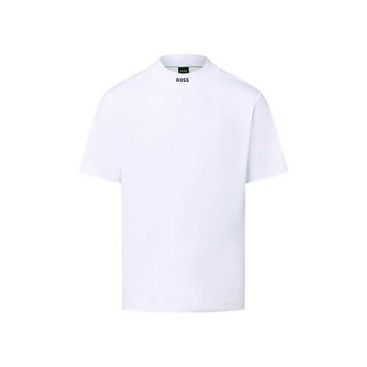 BOSS Green Koszulka męska - Tee Collar Zone Mężczyźni Bawełna biały jednolity ze sklepu vangraaf w kategorii T-shirty męskie - zdjęcie 186343348