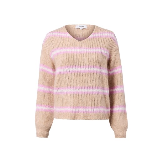mbyM Sweter damski z alpaką i wełną - Gatilin Kobiety Wełna beżowy w paski ze sklepu vangraaf w kategorii Swetry damskie - zdjęcie 186343359