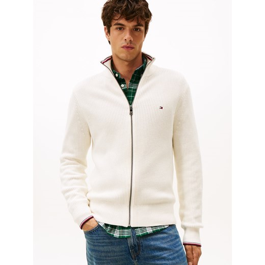 Tommy Hilfiger Męski kardigan Mężczyźni Bawełna écru jednolity ze sklepu vangraaf w kategorii Swetry męskie - zdjęcie 186343388