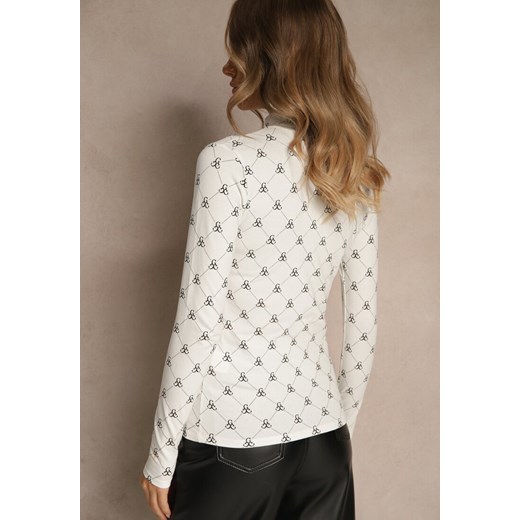 Biała Bluzka Longsleeve Półgolf z Bawełny Ozdobiona Geometrycznym Nadrukiem Renee M renee.pl
