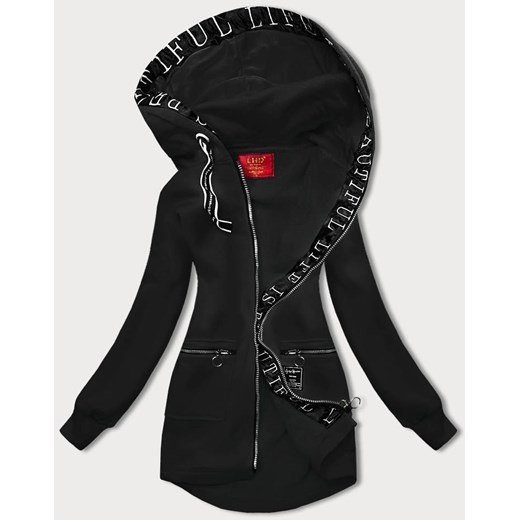 Prosta bluza damska z ozdobnym suwakiem czarna (AMG-37) ze sklepu goodlookin.pl w kategorii Bluzy damskie - zdjęcie 186348858