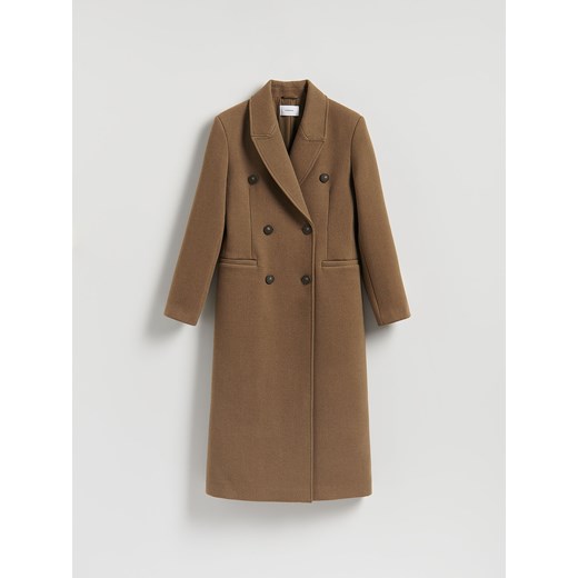Reserved - Dwurzędowy taliowany płaszcz - oliwkowy ze sklepu Reserved w kategorii Płaszcze damskie - zdjęcie 186349076