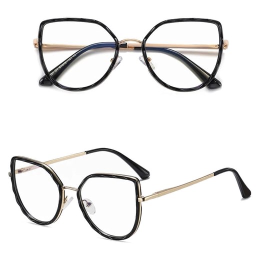 Damskie kocie okulary zerówki do komputera BLUE LIGHT z flexami 25137 black/gold ze sklepu Stylion w kategorii Okulary przeciwsłoneczne damskie - zdjęcie 186349695