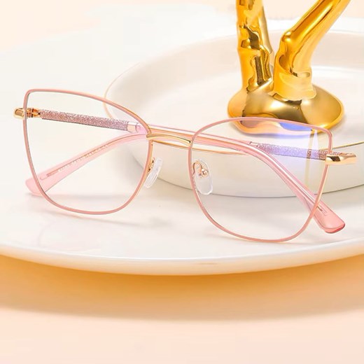 Damskie okulary Kocie Oczy zerówki do komputera BLUE LIGHT na teleskopach 25156C Różowy/Złoty ze sklepu Stylion w kategorii Okulary zerówki damskie - zdjęcie 186349697