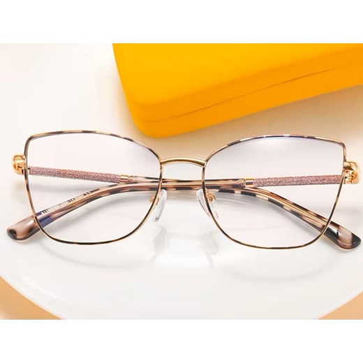 Damskie okulary Kocie Oczy zerówki do komputera BLUE LIGHT na teleskopach 25156E Panterka/Złoty ze sklepu Stylion w kategorii Okulary zerówki damskie - zdjęcie 186349698