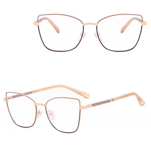 Damskie okulary Kocie Oczy zerówki do komputera BLUE LIGHT na teleskopach 25156F Beż/Brąz/Złoty ze sklepu Stylion w kategorii Okulary zerówki damskie - zdjęcie 186349699