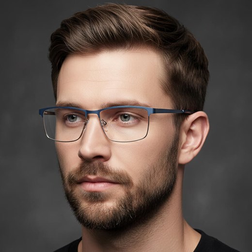 Okulary zerówki korekcyjne Nerd Prostokątne Flex 910D granatowo-srebrne ze sklepu Stylion w kategorii Okulary korekcyjne męskie - zdjęcie 186349705