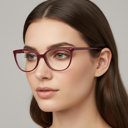 Damskie okulary optyczne zerówki kocie oczy Sunoptic CP116D bordowe ze sklepu Stylion w kategorii Okulary korekcyjne damskie - zdjęcie 186349716