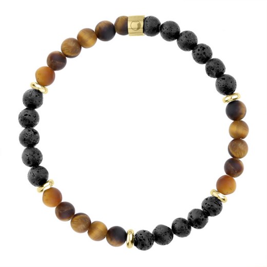 Bransoletka męska z czarnej lawy i tygrysiego oka ze złotymi akcentami ze sklepu manoki.pl w kategorii Bransolety - zdjęcie 186349868