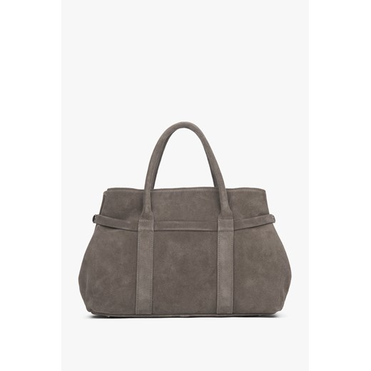 Estro: Ciemnobeżowa torebka damska na ramię typu tote z włoskiego weluru naturalnego Premium ze sklepu Estro w kategorii Kuferki - zdjęcie 186349869