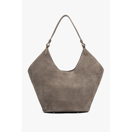 Estro: Ciemnoszara torebka damska typu hobo z włoskiego weluru naturalnego Premium ze sklepu Estro w kategorii Torebki hobo - zdjęcie 186349899