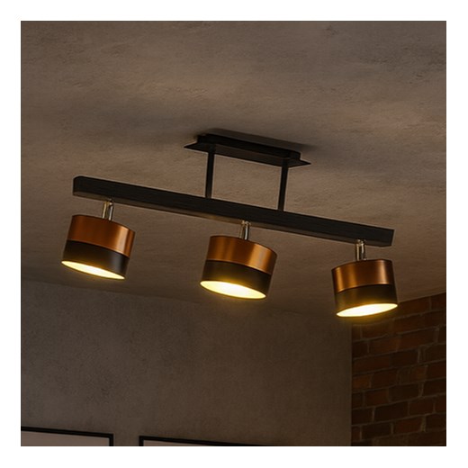 Czarno-miedziana lampa sufitowa na listwie drewnianej 3-punktowa HOLLYWOOD GLAM - id: 12563 - marki Ciekot Partners Sp. Z O. O. - 186350088 Czarno-miedziana lampa sufitowa na listwie drewnianej 3-punktowa HOLLYWOOD GLAM ze sklepu Lysne w kategorii Lampy wiszące - zdjęcie 186350088