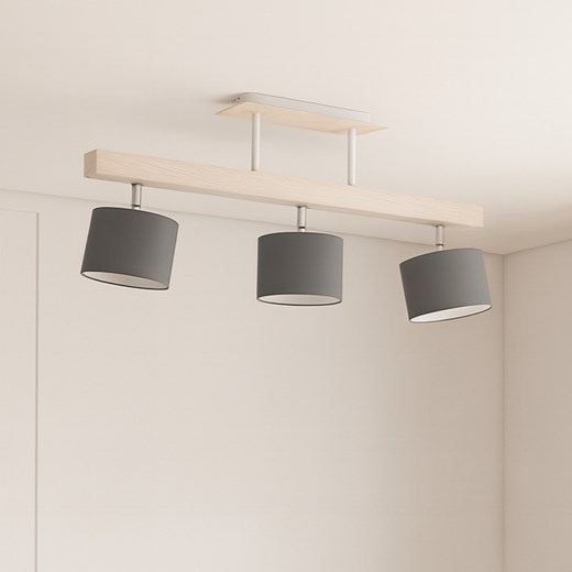 Drewniana lampa sufitowa w stylu skandynawskim HOLLYWOOD 3-punktowy szary regulowany LED ze sklepu Lysne w kategorii Lampy wiszące - zdjęcie 186350189