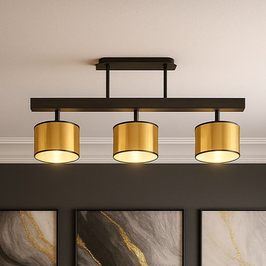 Złota lampa sufitowa do salonu 3-punktowa HOLLYWOOD MIRROR z regulacją kąta padania światła - id: 8960 - marki Ciekot Partners Sp. Z O. O. - 186350225 Złota lampa sufitowa do salonu 3-punktowa HOLLYWOOD MIRROR z regulacją kąta padania światła ze sklepu Lysne w kategorii Lampy wiszące - zdjęcie 186350225