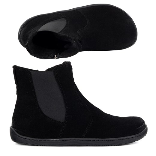 Damskie buty barefoot sztyblety z zamkiem ocieplane 1263 czarny welur ze sklepu butyolivier w kategorii Półbuty damskie - zdjęcie 186350419