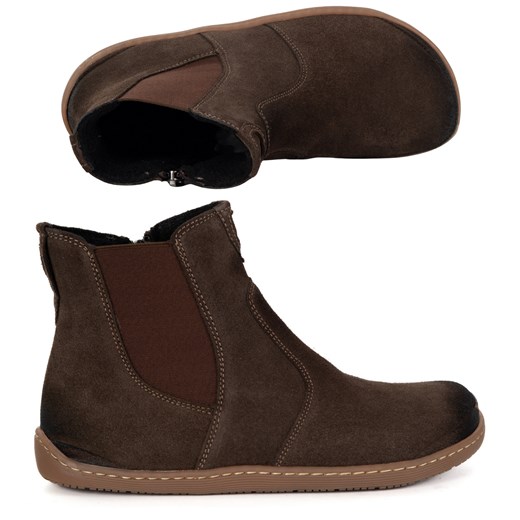 Damskie buty barefoot sztyblety z zamkiem ocieplane 1263 brązowe welur ze sklepu butyolivier w kategorii Półbuty damskie - zdjęcie 186350448