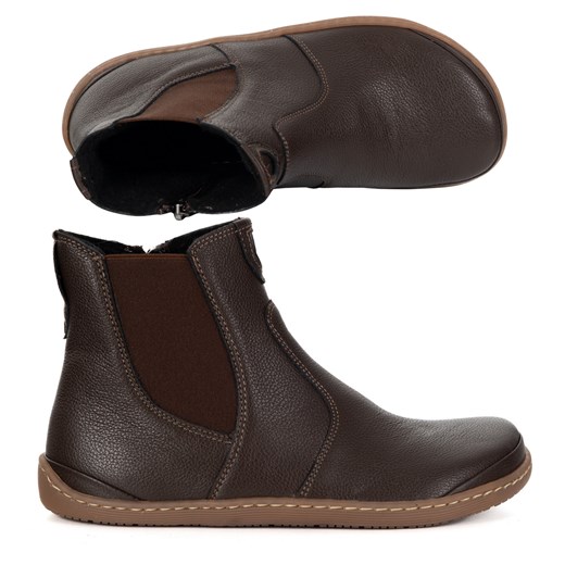 Damskie buty barefoot sztyblety z zamkiem ocieplane 1263 brązowe ze sklepu butyolivier w kategorii Półbuty damskie - zdjęcie 186350506