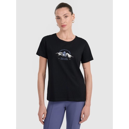 Damski t-shirt z nadrukiem 4F 4FWAW25TTSHF2713 - czarny ze sklepu Sportstylestory.com w kategorii Bluzki damskie - zdjęcie 186350699