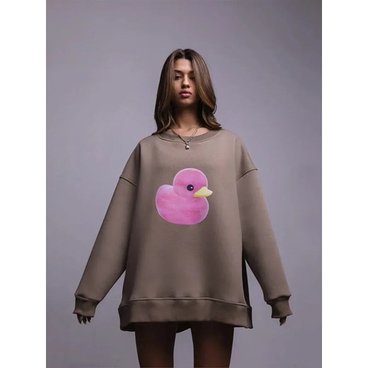 Bluza oversize z nadrukiem - Brązowy S ze sklepu Intimica.pl w kategorii Bluzy damskie - zdjęcie 186352458