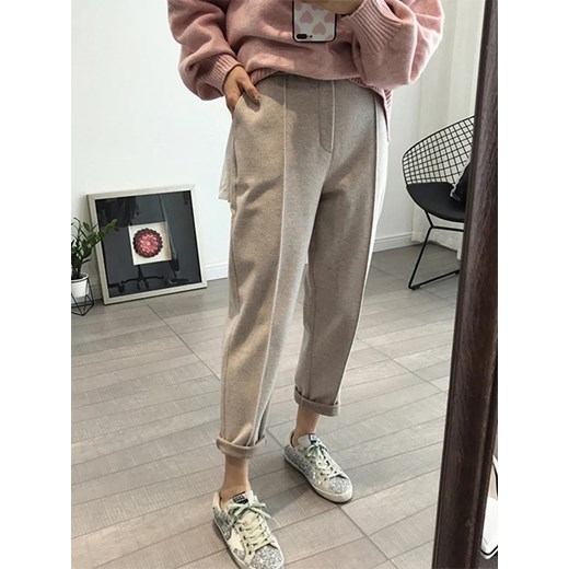Chinosy damskie z grubego materiału - Beżowy ze sklepu Intimica.pl w kategorii Spodnie damskie - zdjęcie 186353298